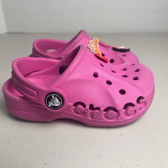 Crocs Classic Clog Toddler Size 7C Lot Girls Pink & Black Glitter w/ Shoe Charms - Picture 13 of 16